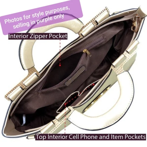 💜DASEIN💜 😺Purple Medallion Satchel (Vegan) bag purse - Picture 7 of 8